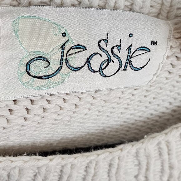 Jessie VTG Ivory Ramie Cotton Cable Knit Popcorn Textured Sweater - Picture 5 of 6